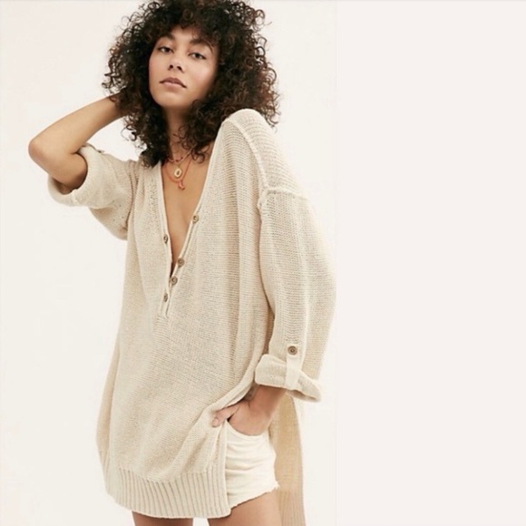 Free People Sweaters - Free People We The Free Firefly Oversized Knit Tunic Sweater Ivory Size XS‎